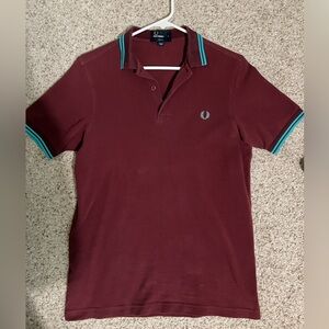 Fred Perry Polo Shirt in Maroon with Aqua Details